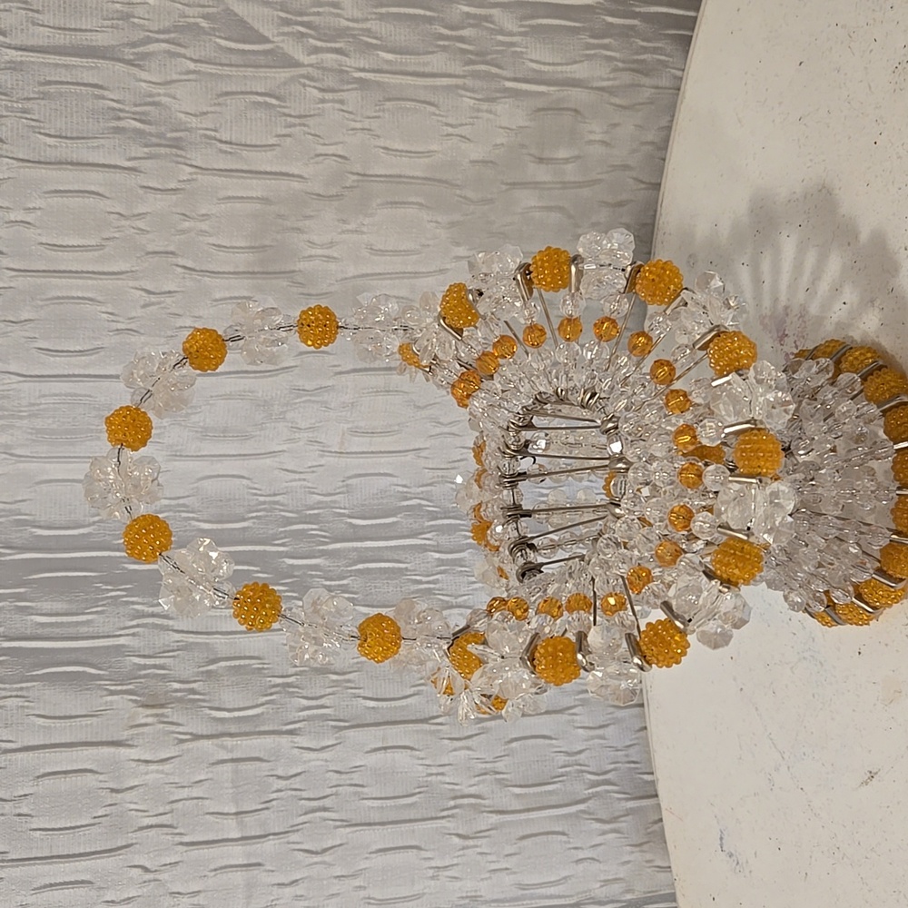 VTG MCM Safety Pin & Bead Basket tramp art granny core mid century vintage 10.5"